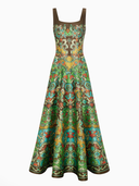 Retro Paisley Print Square-Neck Flared Maxi Dress