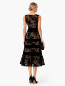 Elegant Flocked Floral Sheer Midi Dress