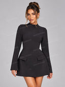 Elegant Mock Neck Blazer Mini Dress