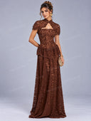 Elegant Lace Cape Peplum Maxi Dress