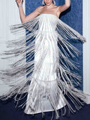 Elegant Strapless Beaded Fringe Maxi Dress