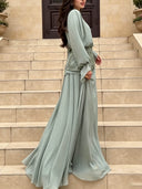 Elegant Chiffon Mock Neck Top & Flowy Maxi Skirt Two-Piece Set