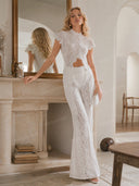 Lace Long-sleeved Top And Wide-leg Pants Set（Headscarf Not Included）