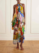 Unique Art Print Backless Maxi Dress