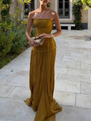 Elegant Strapless Ruched Maxi Dress