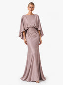 Boat Neck Backless Pleated Maxi Dress