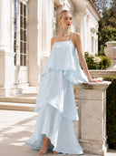 Elegant Three-layer Ruffle Sling Maxi Dress