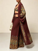 Burgundy Peacock Print 3 Piece Set