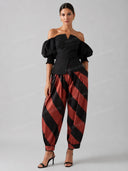Elegant Puff Sleeve Top & Striped Harem Pants Two-Piece Set