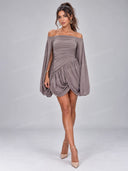 Sexy Off Shoulder Ruched Balloon Sleeve Mini Dress