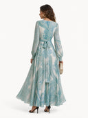 Elegant Paisley Print Chiffon Maxi Dress