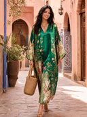 Elegant Floral Print Batwing Sleeve Maxi Dress