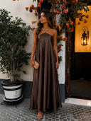 Elegant Beaded Halter Neck Flowy Maxi Dress