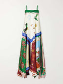 Unique Colorful Abstract Cartoon Print Satin Maxi Dress