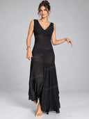 Elegant V Neck Drop Waist Sleeveless Maxi Dress