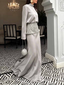 Elegant Satin Mock Neck Top & Mermaid Maxi Skirt Two-Piece Set