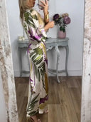 Retro Parrot And Palm Leaf Print Two-Piece Set