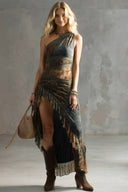 Off-Shoulder Printed Slit Dress