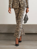 Exquisite Zebra Print Lapel Blazer And Straight Leg Pants Set