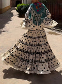 Exquisite Polka Dot Print Ruffle-Trim Flare-Sleeve A-Line Maxi Dress