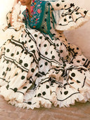 Exquisite Polka Dot Print Ruffle-Trim Flare-Sleeve A-Line Maxi Dress