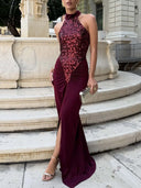 Elegant Halter Neck Sequined Maxi Dress