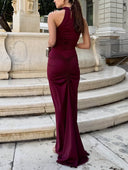Elegant Halter Neck Sequined Maxi Dress