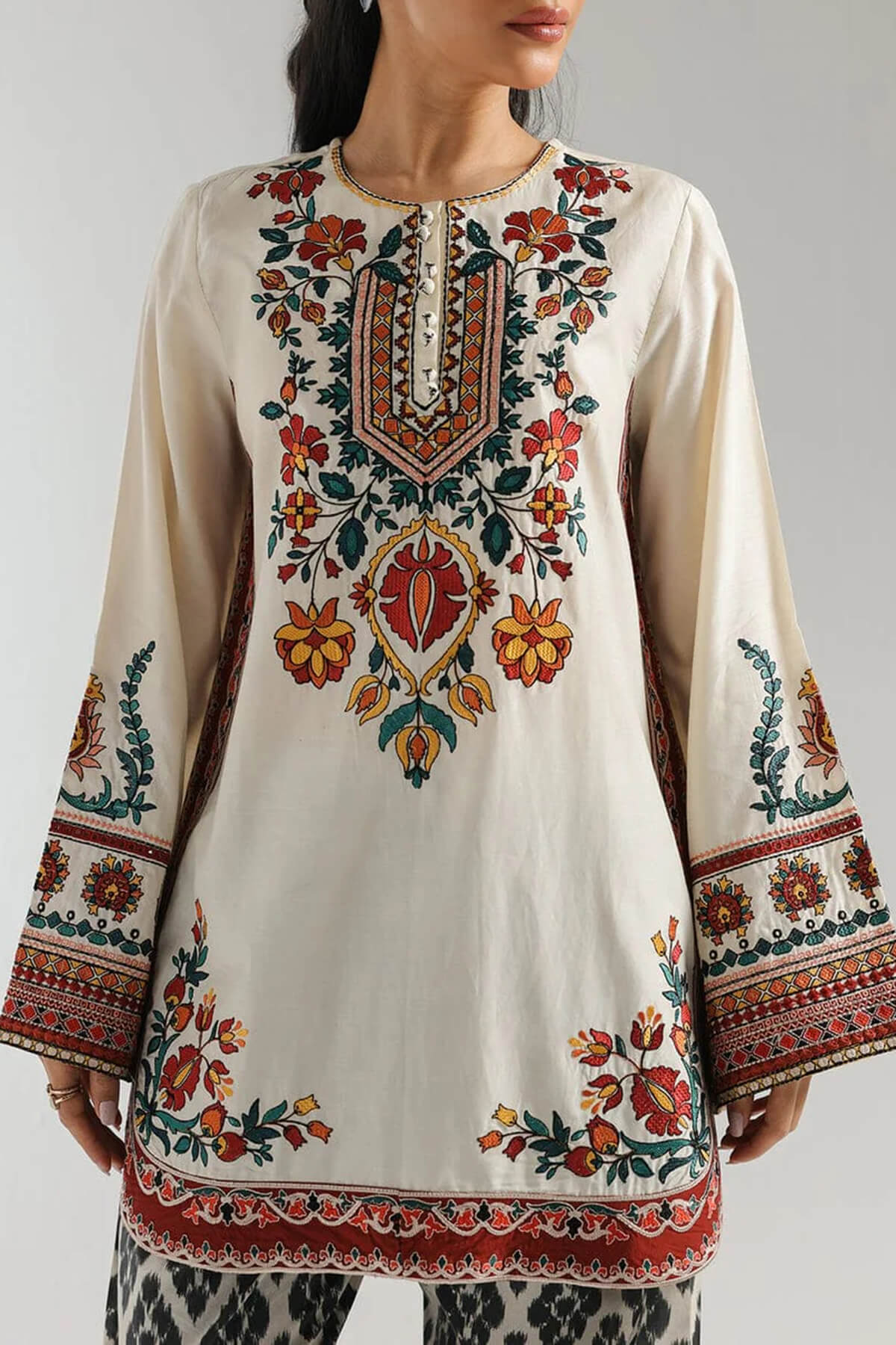 Retro Ethnic Print Elastic Waist Wide-Leg Pants