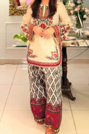 Retro Ethnic Print Bell-Sleeve Loose-Fitting Shirt