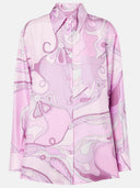 Exquisite Orchid Print Satin Twill Button Shirt & Straight-Leg Pants Set