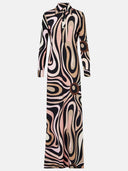 Exquisite Swirl Unique Print Satin Maxi Dress