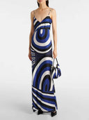 Exquisite Swirl Rainbow Print Maxi Dress and Loose Cape Top Set