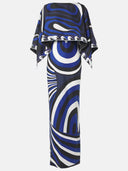 Exquisite Swirl Rainbow Print Maxi Dress and Loose Cape Top Set