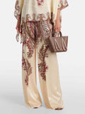 Exquisite Printed Satin Elastic Waist Loose Wide-Leg Pants