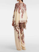 Exquisite Asymmetric Print Satin Double-Chiffon Cape Top