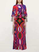 Unique Satin Rainbow Print High-Waisted Maxi Skirt