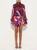 Unique Rainbow Print Slit Mini Skirt