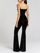 Elegant Velvet Corset Belted Flare Jumpsuit