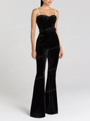 Elegant Velvet Corset Belted Flare Jumpsuit