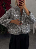 Retro Sequin Zip-Up Long Sleeve Jacket
