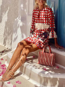 Vintage Print Flared Cuffs Mini Dress
