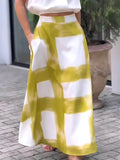 Classic Brushstroke Print Linen Pocket Skirt