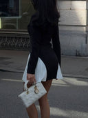 Deep V Lapel Contrast Color Blazer Mini Dress