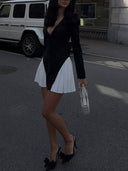 Deep V Lapel Contrast Color Blazer Mini Dress