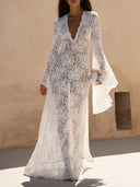 Elegant Lace Bell Sleeve Maxi Dress