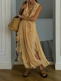 Elegant Ruffled V-Neck High-Slit Maxi Dress