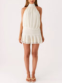 Elegant Cutout Backless Lace-Up Ruffle Mini Dress