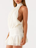 Elegant Cutout Backless Lace-Up Ruffle Mini Dress