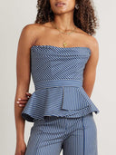 Retro Striped Print Stretch Twill Wide-Leg Pants