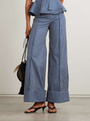 Retro Off-Shoulder Striped Print Stretch Twill Ruffle Tank Top